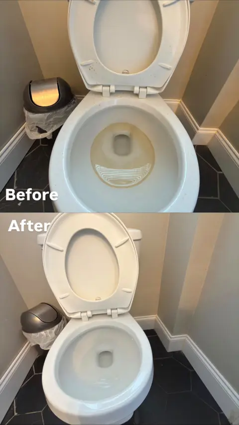 Toilet before and after a cleaning by C&M Professional Cleaning